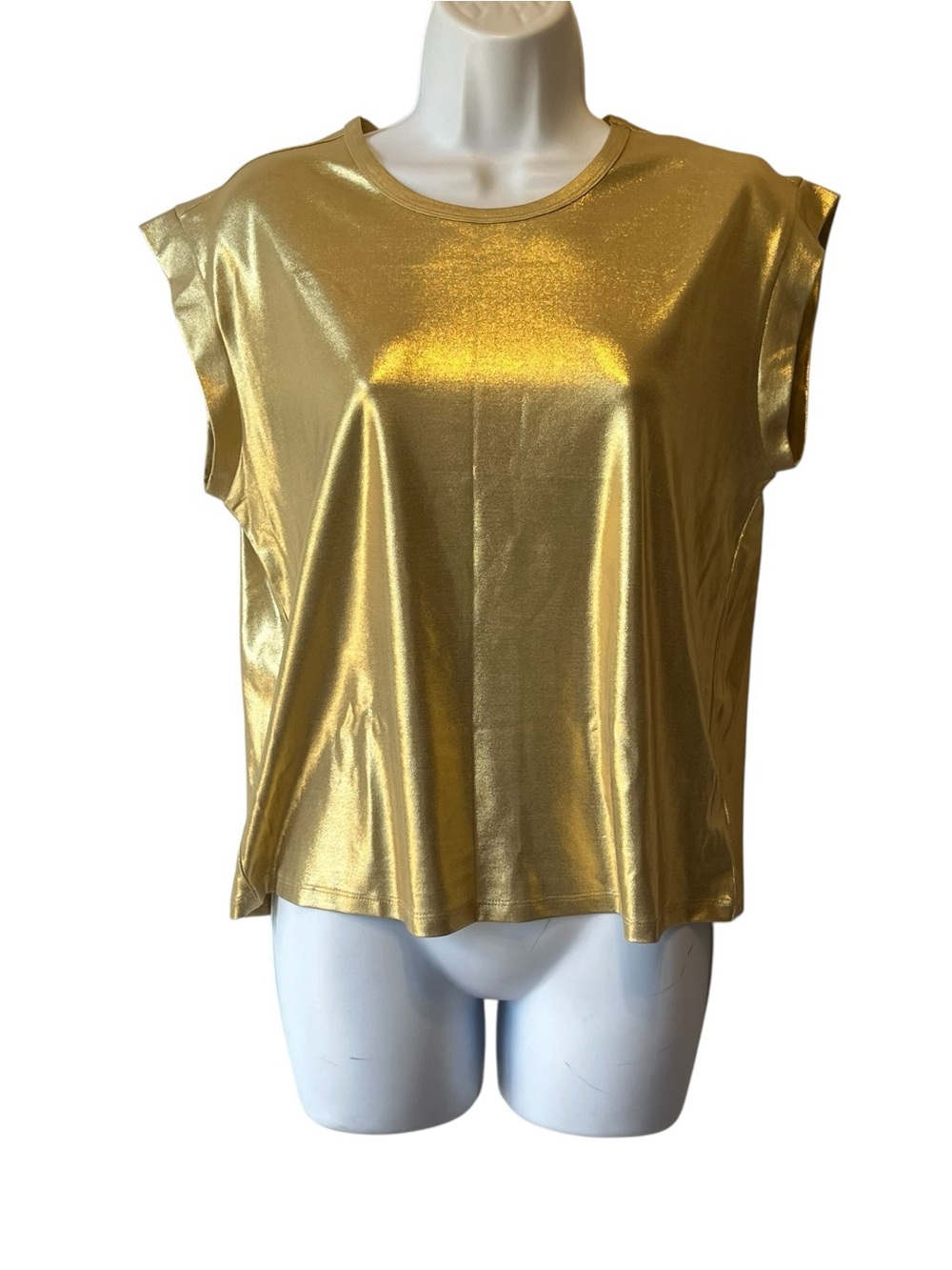 RM Rebecca Minkoff S Gold shimmer slinky blouse Short sleeve tee Womens top